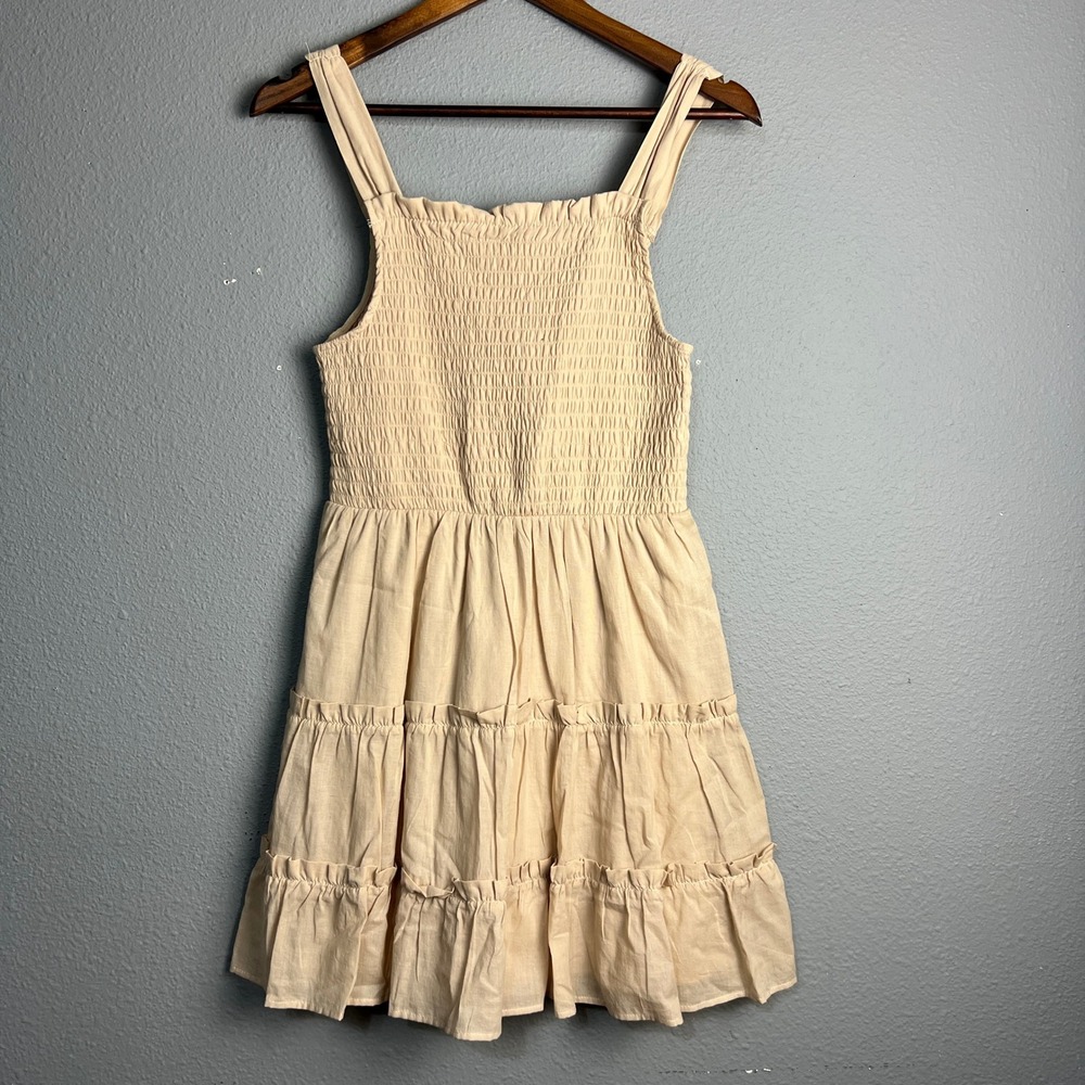 Wild Fable Smocked Tiered Dress Sleeveless Casual Sundress Summer Beige Size S‎